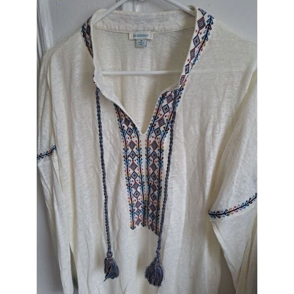 Sundance Womens Linen Knit Boho Peasant Tunic Ivory Medium Top Drop Sleeve Shirt - Picture 3 of 9
